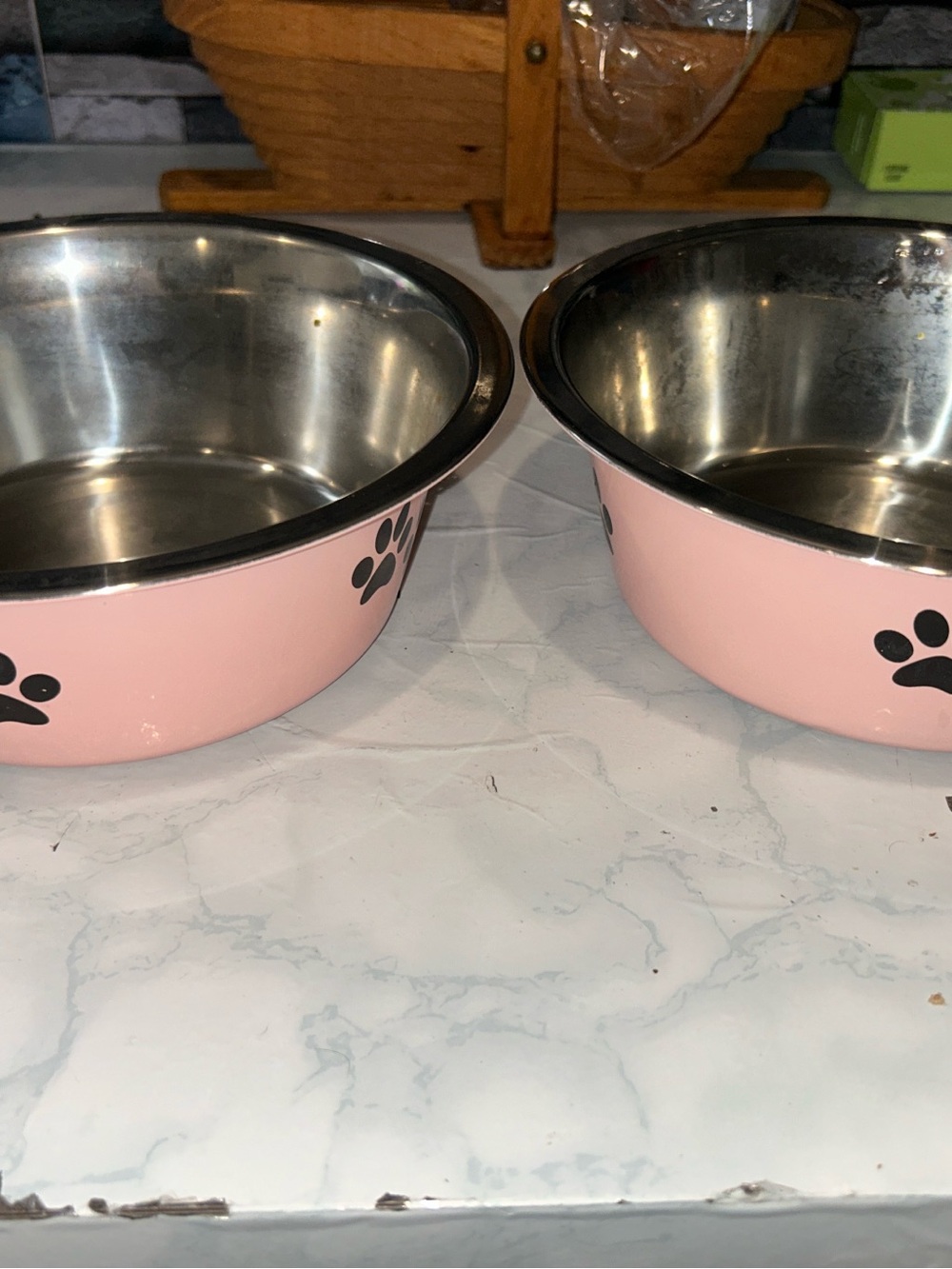 Pet Stainless Steel Bowl Set - Pink Paw Design